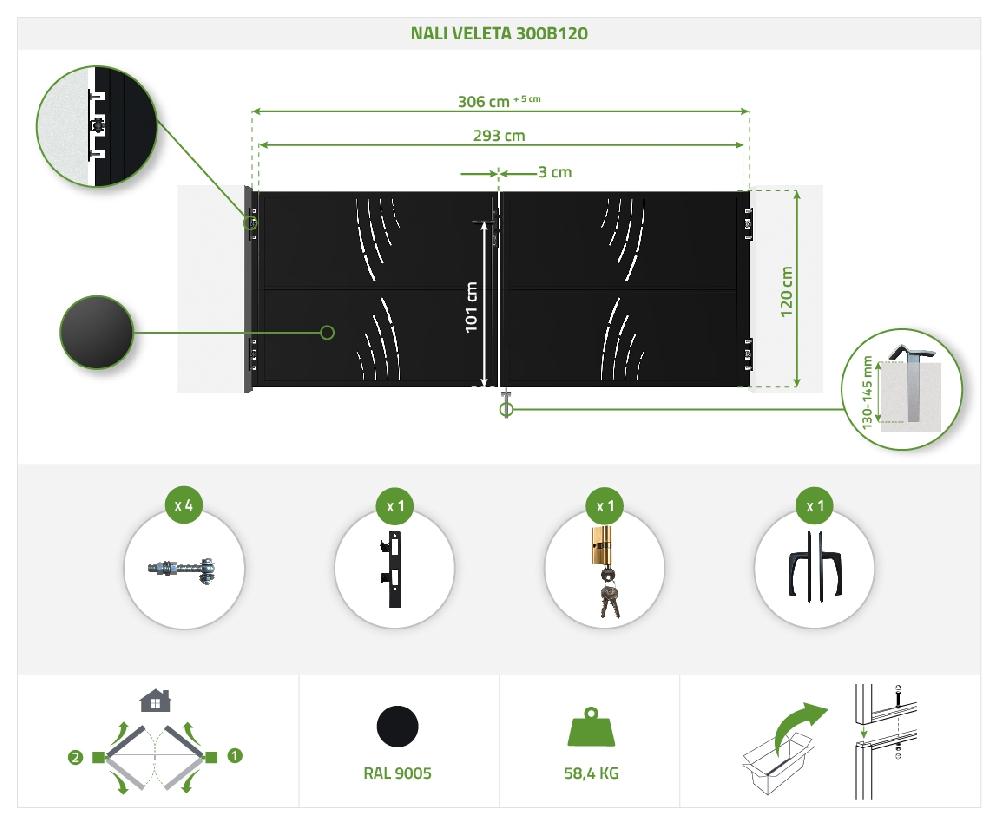 Puerta Abatible De Hierro 3x1 2m NALI VELETA NEGRO MATE