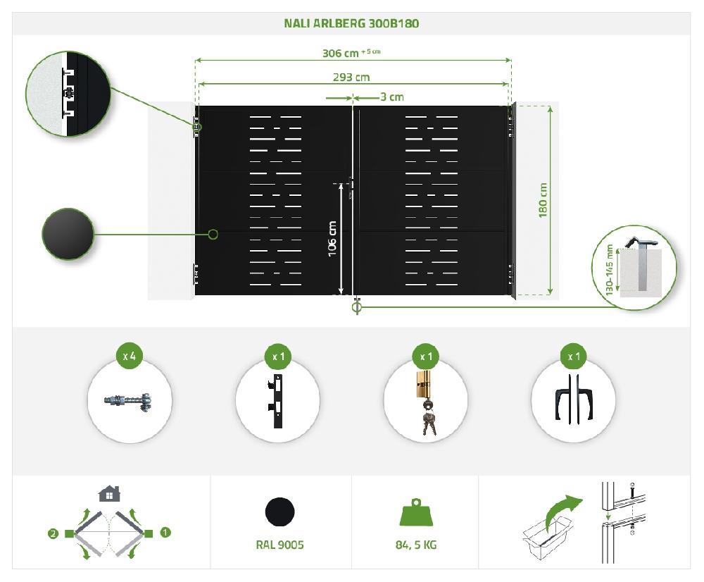 Puerta Abatible De Hierro 3x1 8m NALI ARLBERG NEGRO MATE