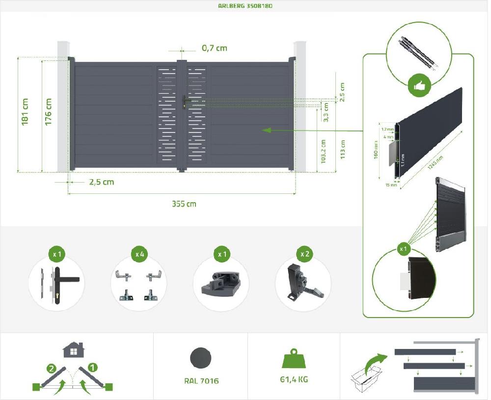 Puerta Batiente De Aluminio 3 5m ARLBERG 350B180