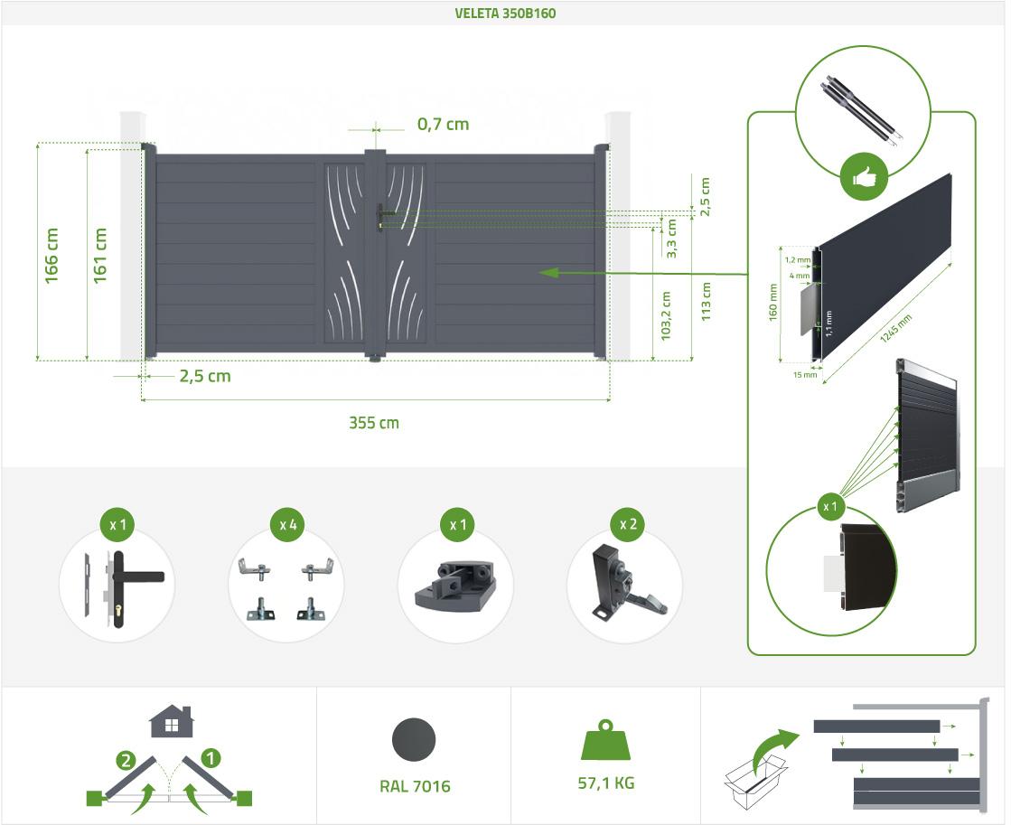 Puerta Batiente De Aluminio 3 5m VELETA 350B160