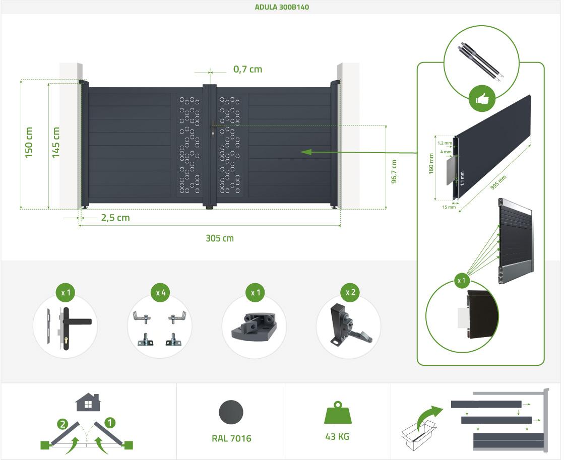 Puerta Batiente De Aluminio 3m ADULA 300B140
