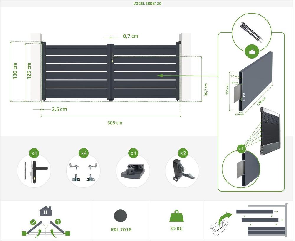 Puerta Batiente De Aluminio 3m VOGEL 300B120 GRIS