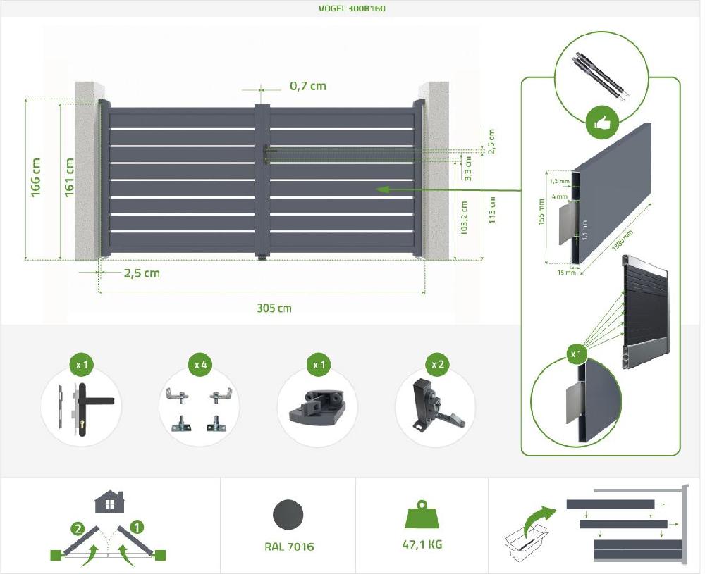 Puerta Batiente De Aluminio 3m VOGEL 300B160