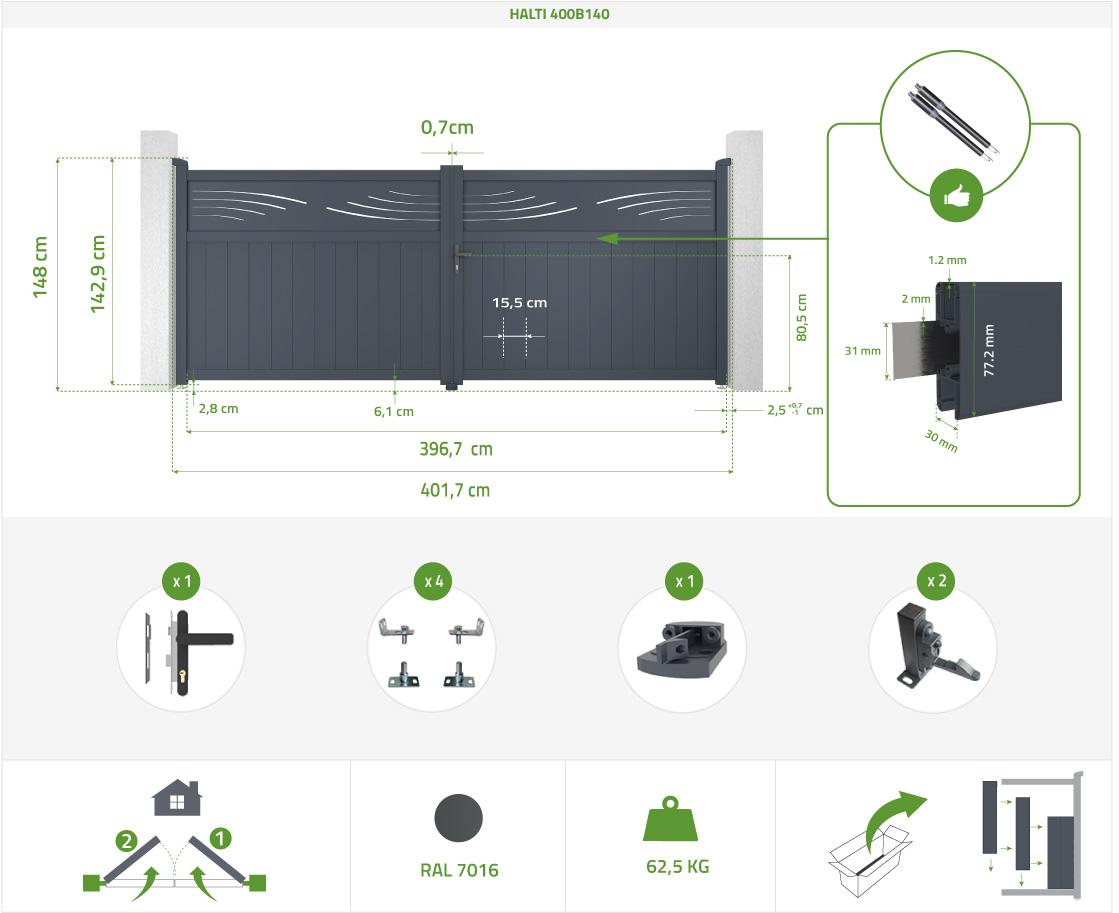 Puerta Batiente De Aluminio 4m HALTI 400B140