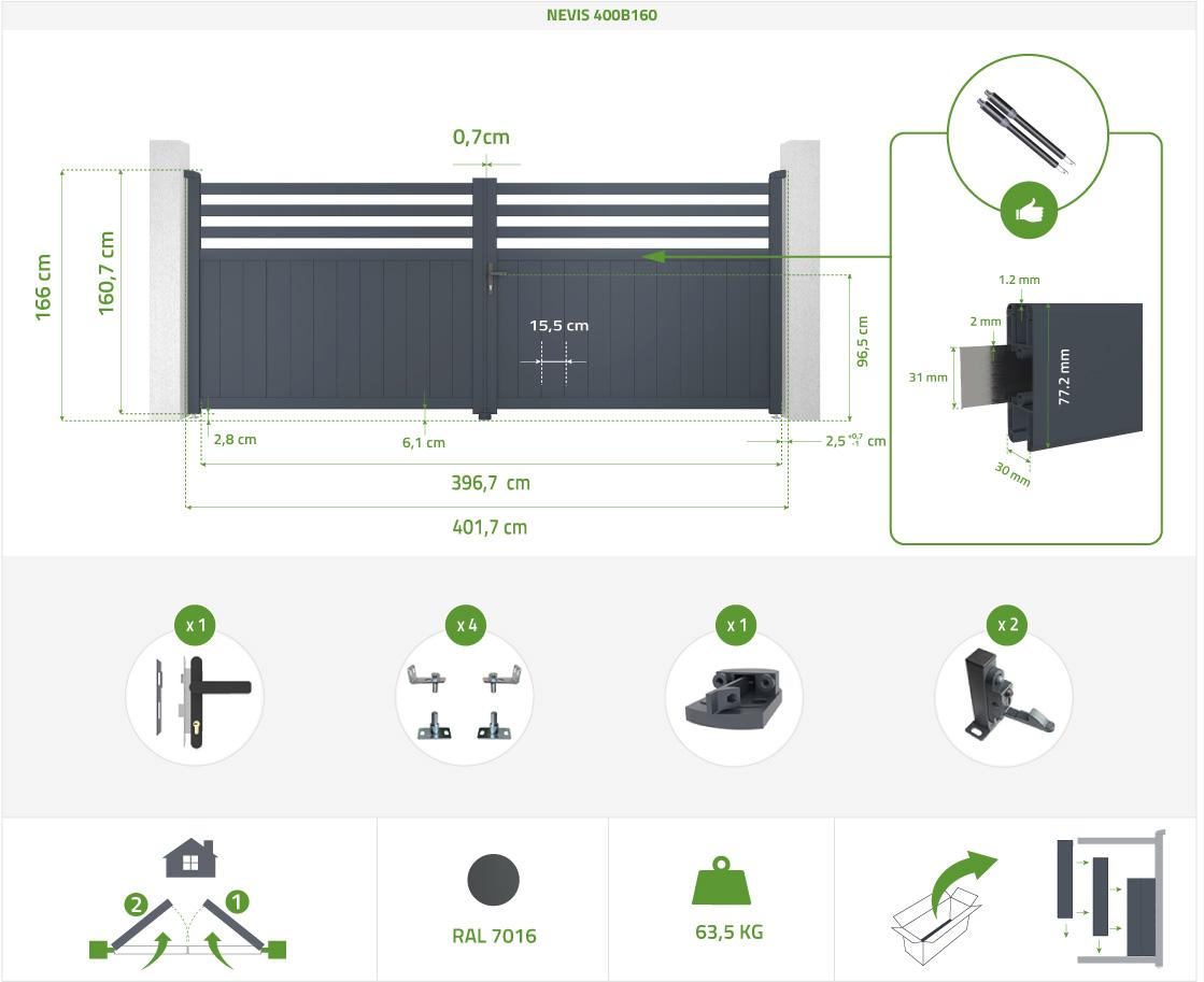 Puerta Batiente De Aluminio 4m NEVIS 400B160