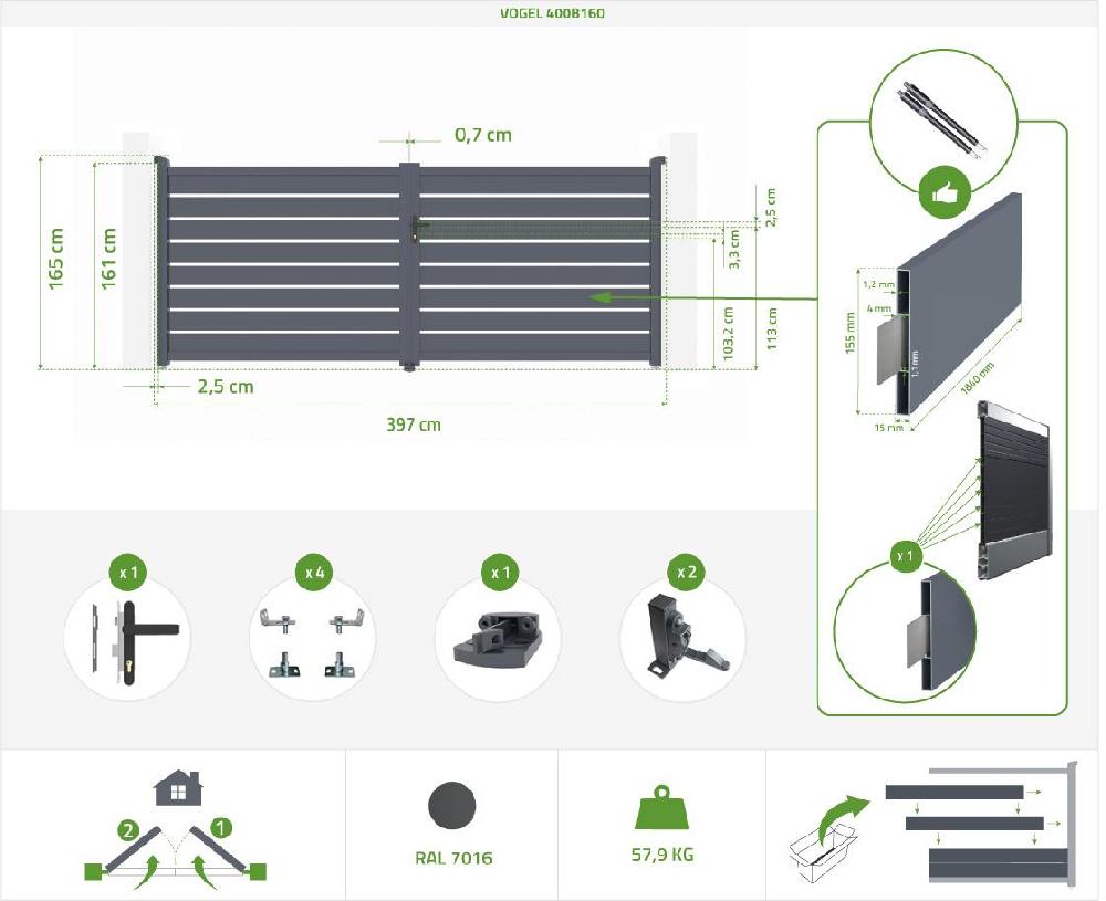 Puerta Batiente De Aluminio 4m VOGEL 400B160