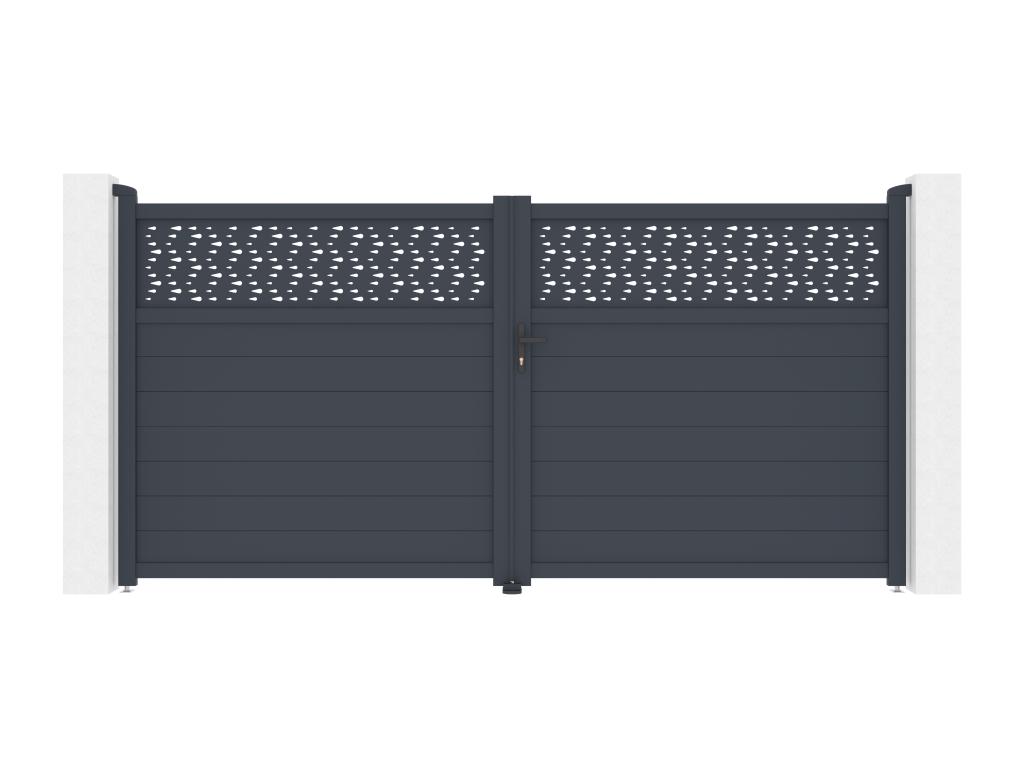 Puerta Batiente De Aluminio Semi Sólida Con Patrones L355 X H181 Cm Antracita - BAZIO