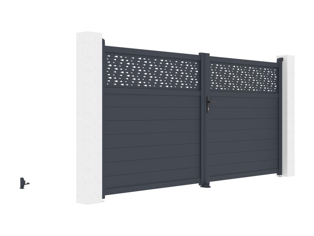Puerta Batiente De Aluminio Semi Sólida Con Patrones L355 X H181 Cm Antracita - BAZIO