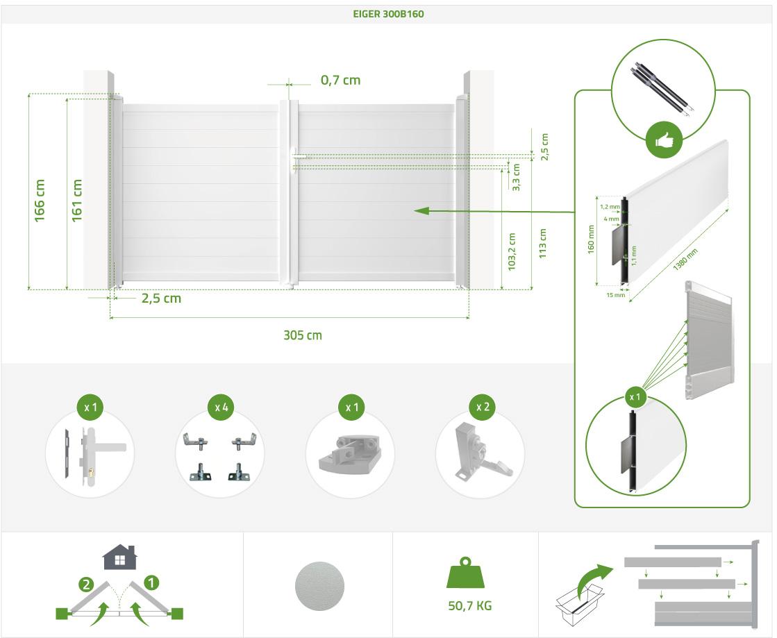 Puerta Batiente De Aluminio Soldado 3m EIGER 300B160 BLANCO