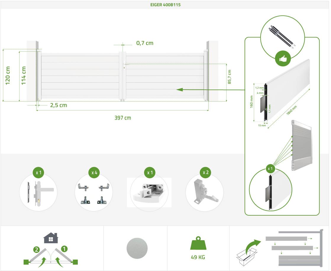 Puerta Batiente De Aluminio Soldado 4m EIGER 400B115 BLANCO