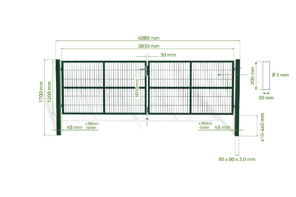 Puerta Batiente De Malla Metálica 4m RAZO 400B120 Verde