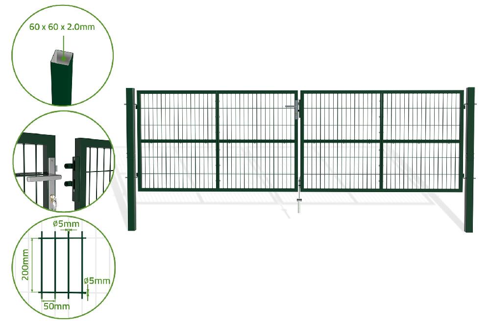 Puerta batiente de malla metálica 4m RAZO 400B120 Verde