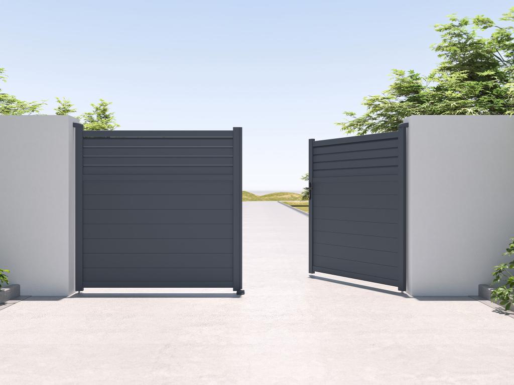 Puerta Batiente Eléctrica De Aluminio Con Lamas L355 X H181 Cm Antracita - VIAZO