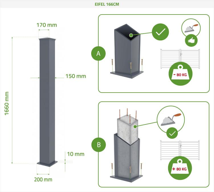 Puerta Corredera 3 5x1 4m GIONA + 2 Postes EIFEL Al.166cm Gris