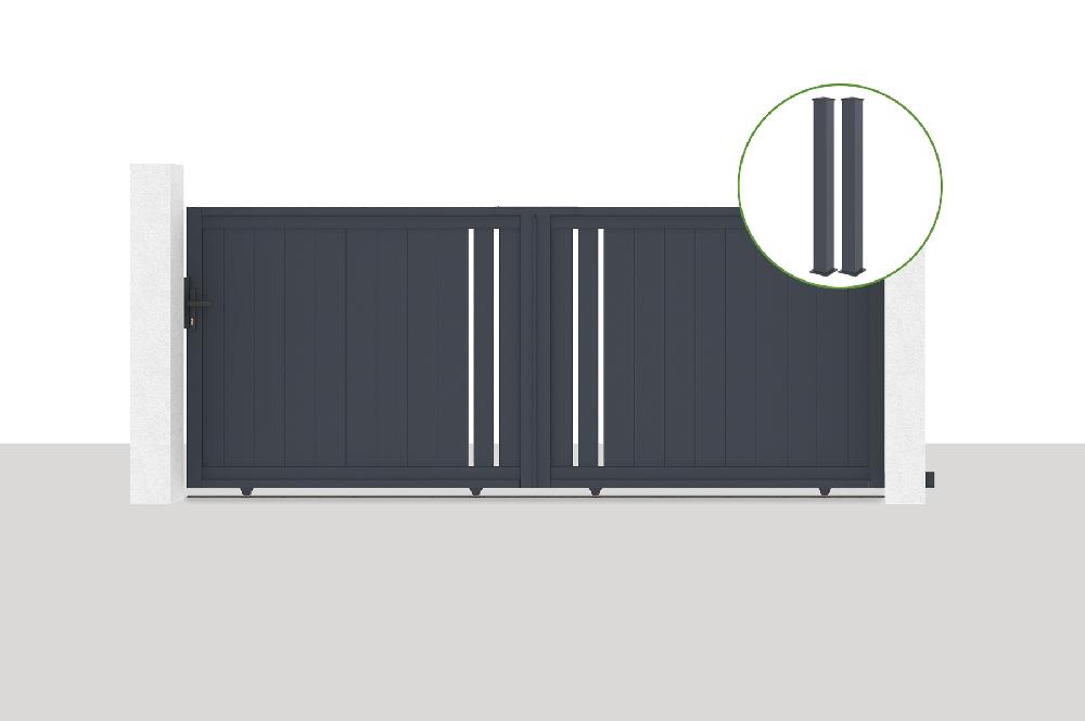 Puerta corredera 3 5x1 4m GIONA + 2 postes EIFEL Al.166cm Gris