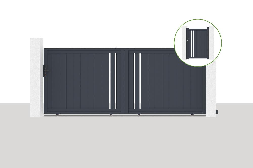 Puerta corredera 3 5x1 4m GIONA + Puerta GIONA H.1 4m gris