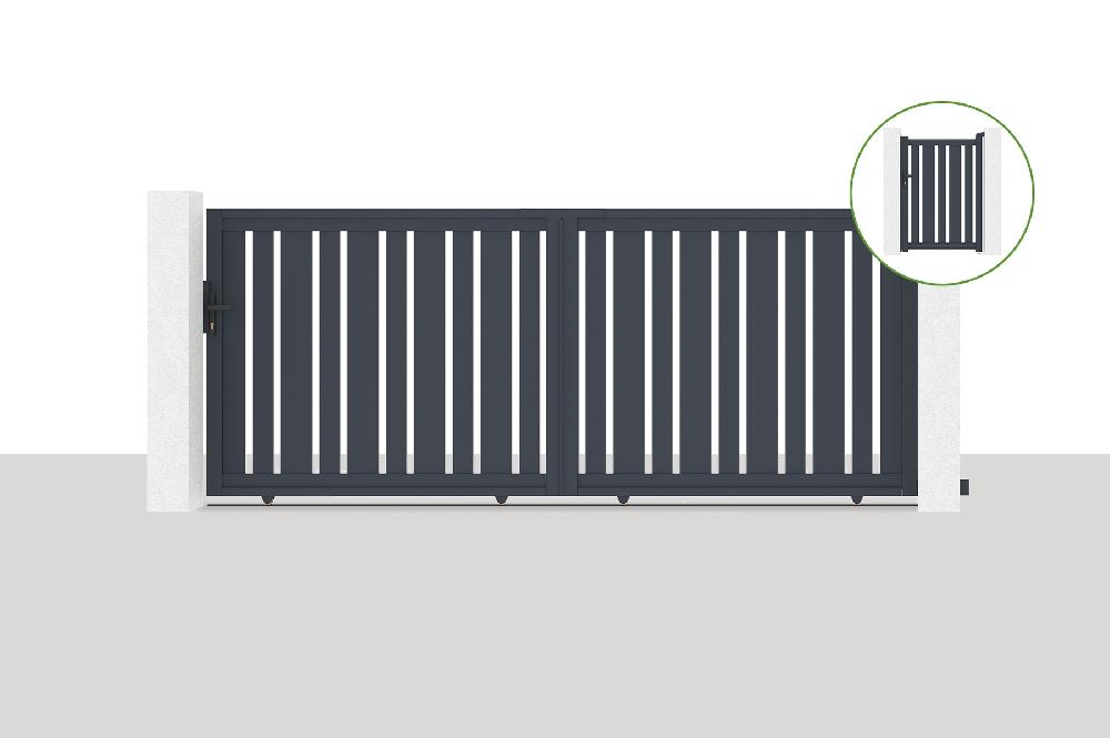 Puerta corredera 3 5x1 4m VEYMONT + Puerta 1m VEYMONT H.1 4m gris