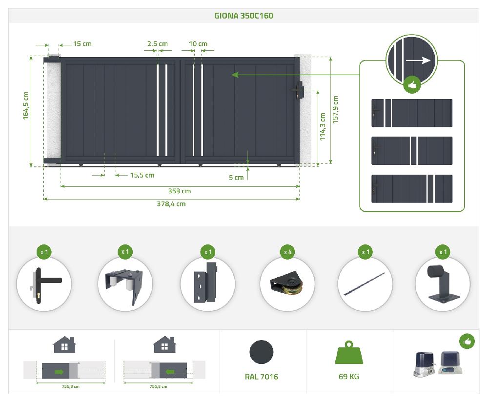 Puerta Corredera 3 5x1 6m GIONA + Puerta GIONA H.1 6m Gris