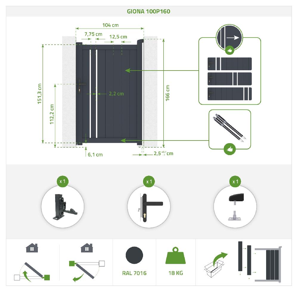 Puerta Corredera 3 5x1 6m GIONA + Puerta GIONA H.1 6m Gris