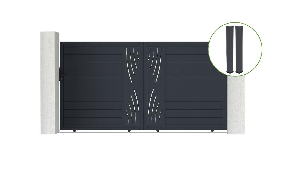 Puerta corredera 3m VELETA H.180cm aluminio gris + 2 postes 20x20cm H.190cm