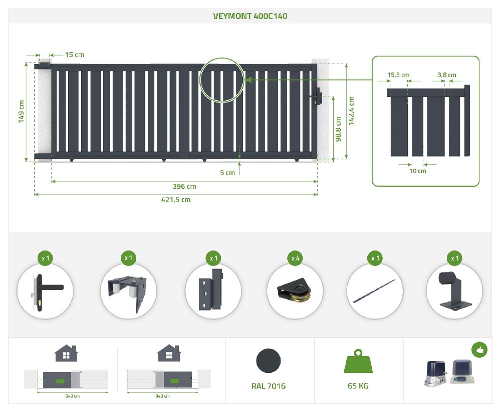 Puerta Corredera 4x1 4m VEYMONT + Puerta 1m VEYMONT H.1 4m Gris