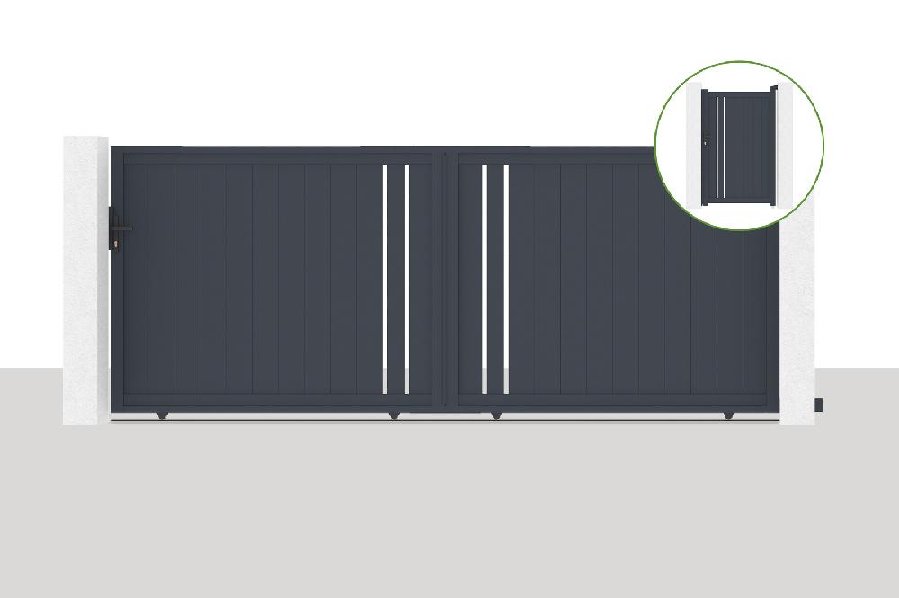 Puerta corredera 4x1 6m GIONA + Puerta GIONA H.1 6m gris