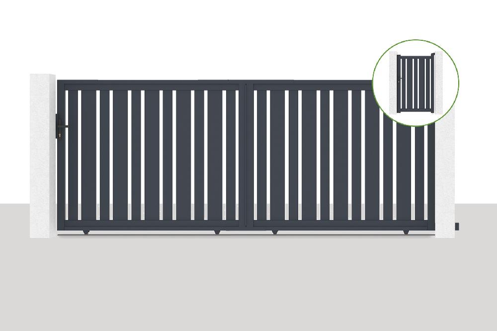 Puerta corredera 4x1 6m VEYMONT + Puerta 1m VEYMONT H.1 6m gris