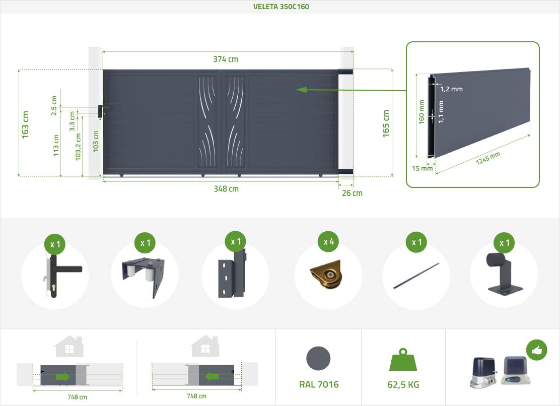Puerta Corredera De Aluminio 3 5m VELETA 350C160