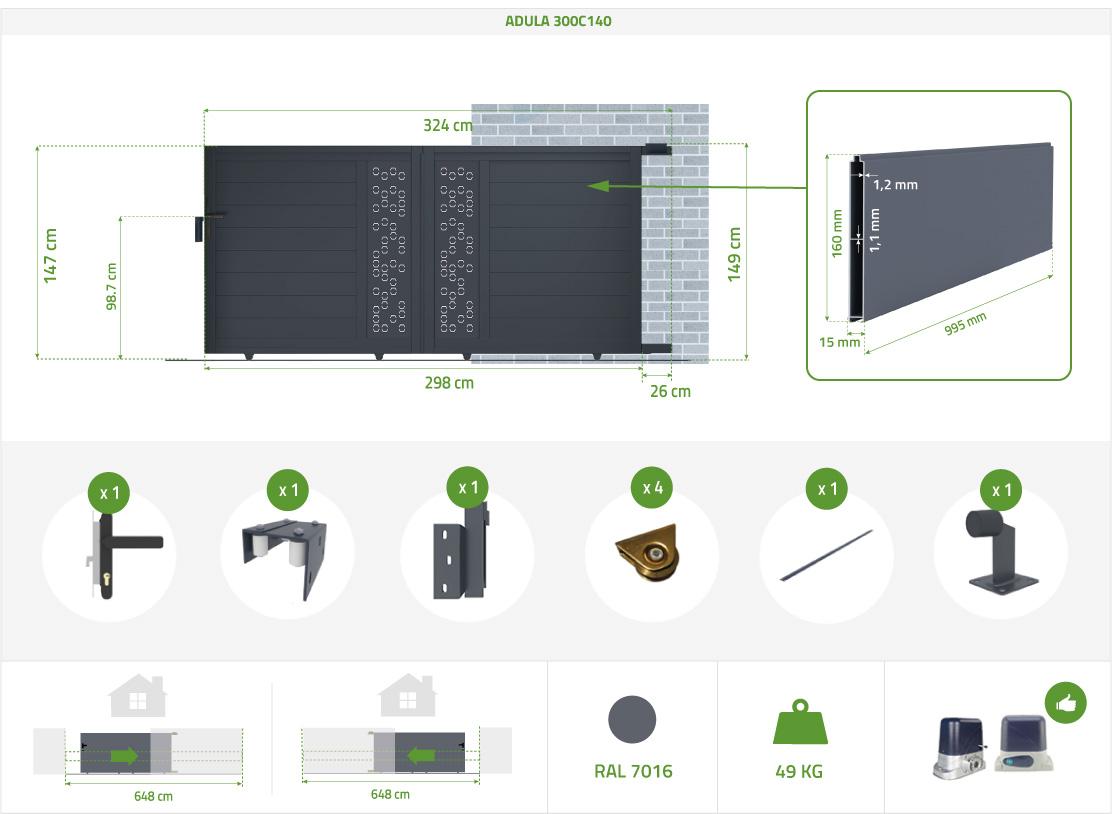 Puerta Corredera De Aluminio 3m ADULA 300C140