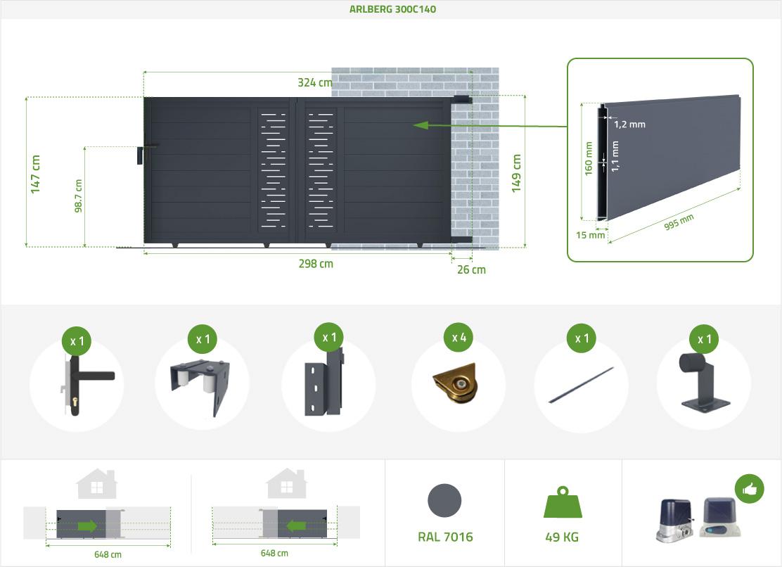 Puerta Corredera De Aluminio 3m ARLBERG 300C140