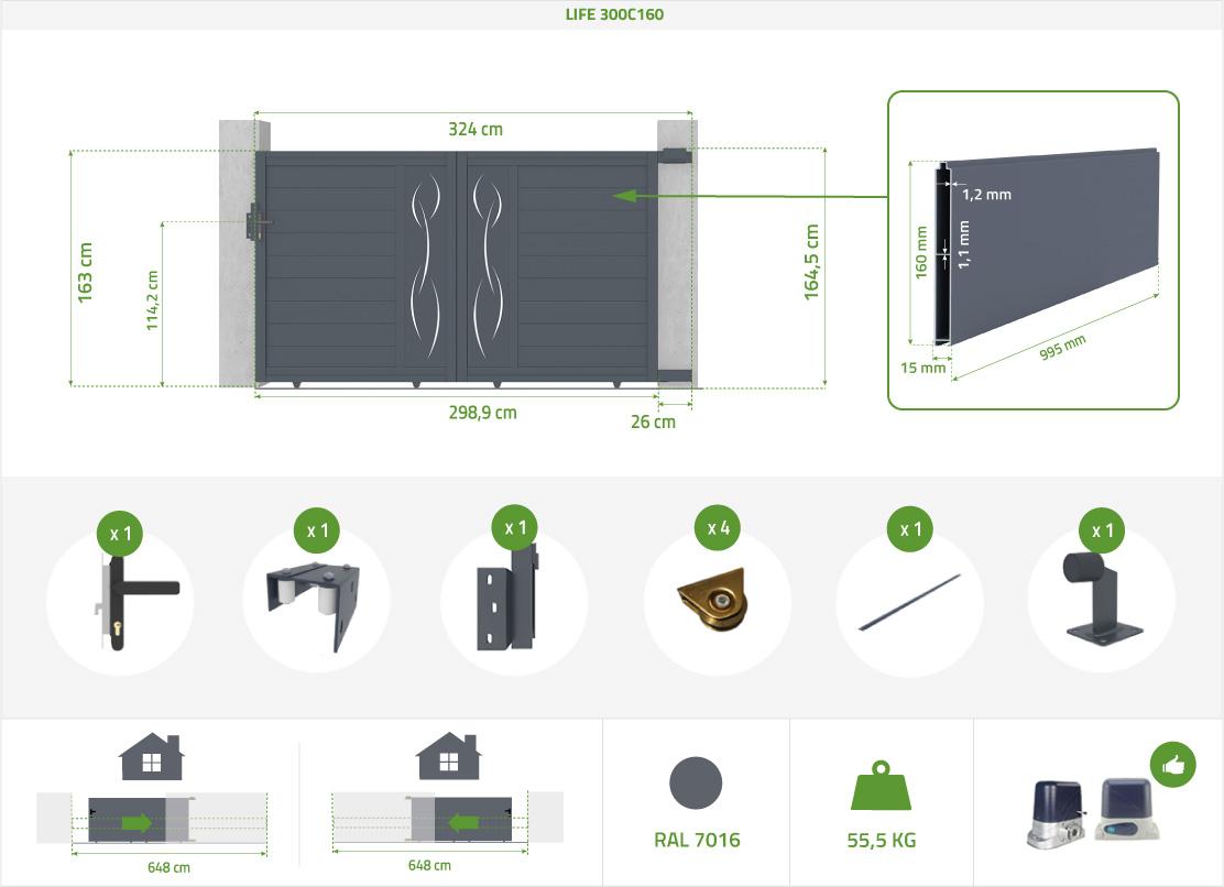 Puerta Corredera De Aluminio 3m LIFE 300C160