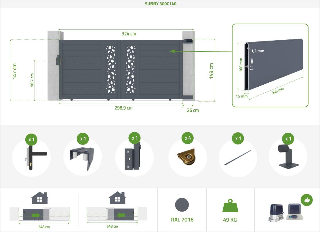 Puerta Corredera De Aluminio 3m SUNNY 300C140