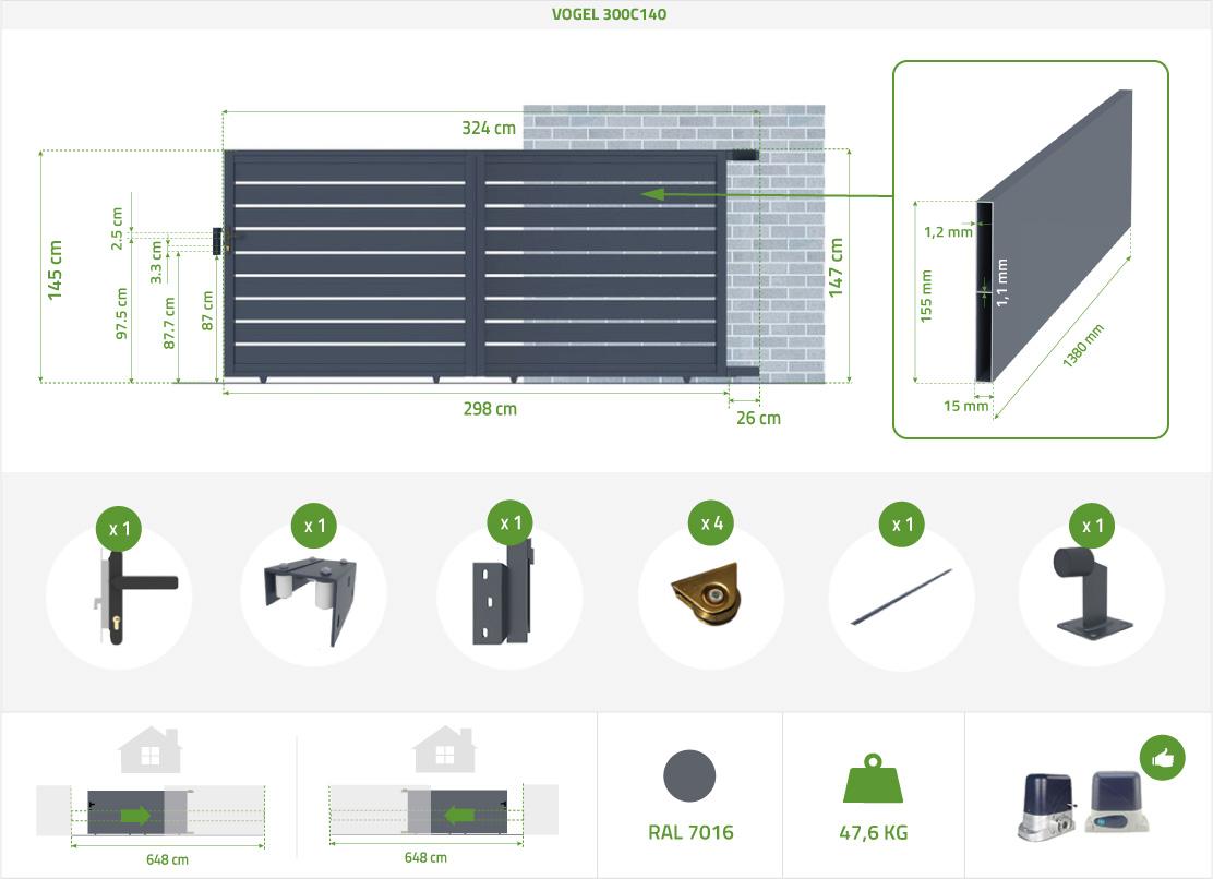 Puerta Corredera De Aluminio 3m VOGEL 300C140
