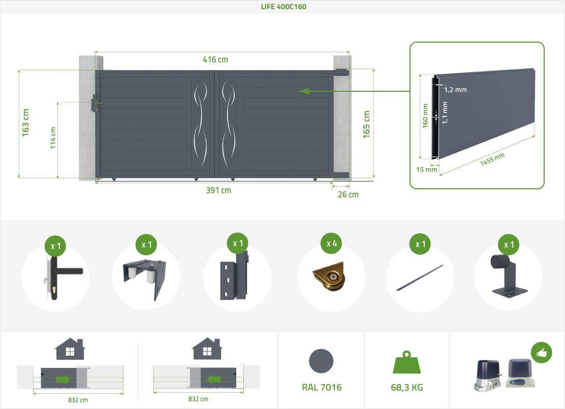 Puerta Corredera De Aluminio 4m LIFE 400C160