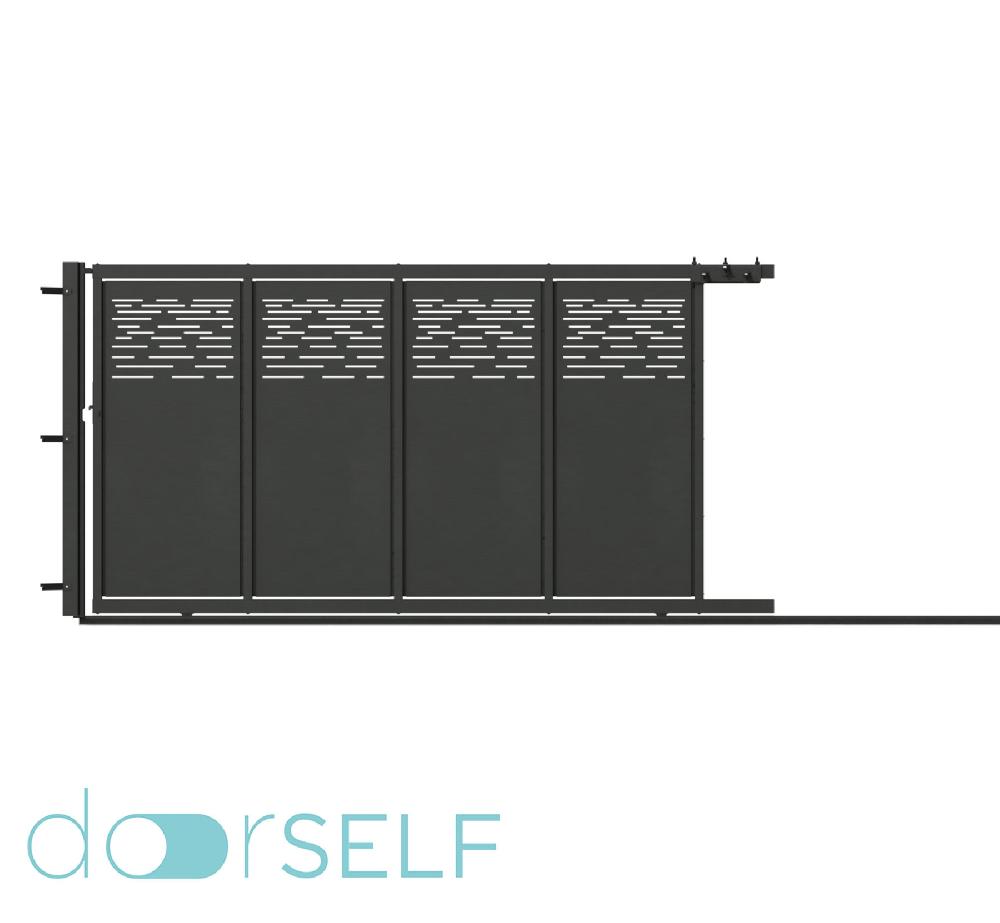 Puerta corredera DOORSELF 350x200cm + peatonal Galaxy gris forja