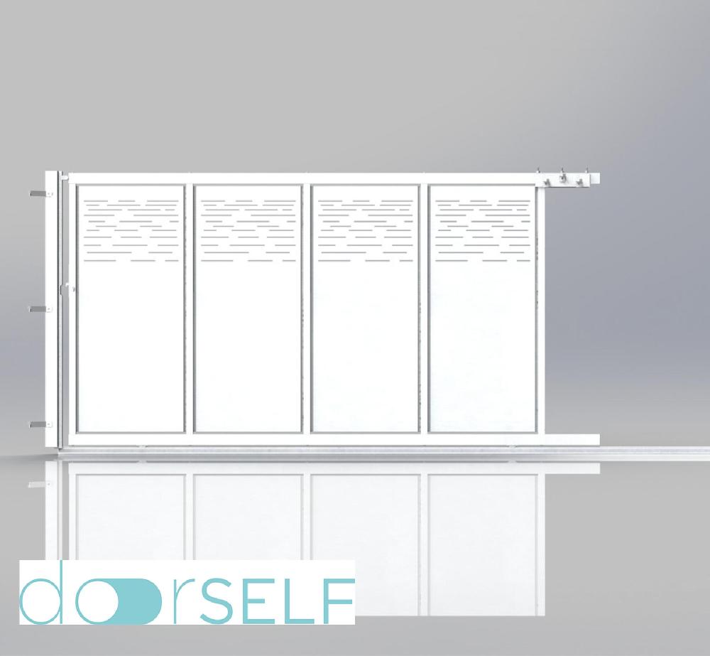 Puerta corredera DOORSELF 350x200cm + peatonal Galaxy blanca