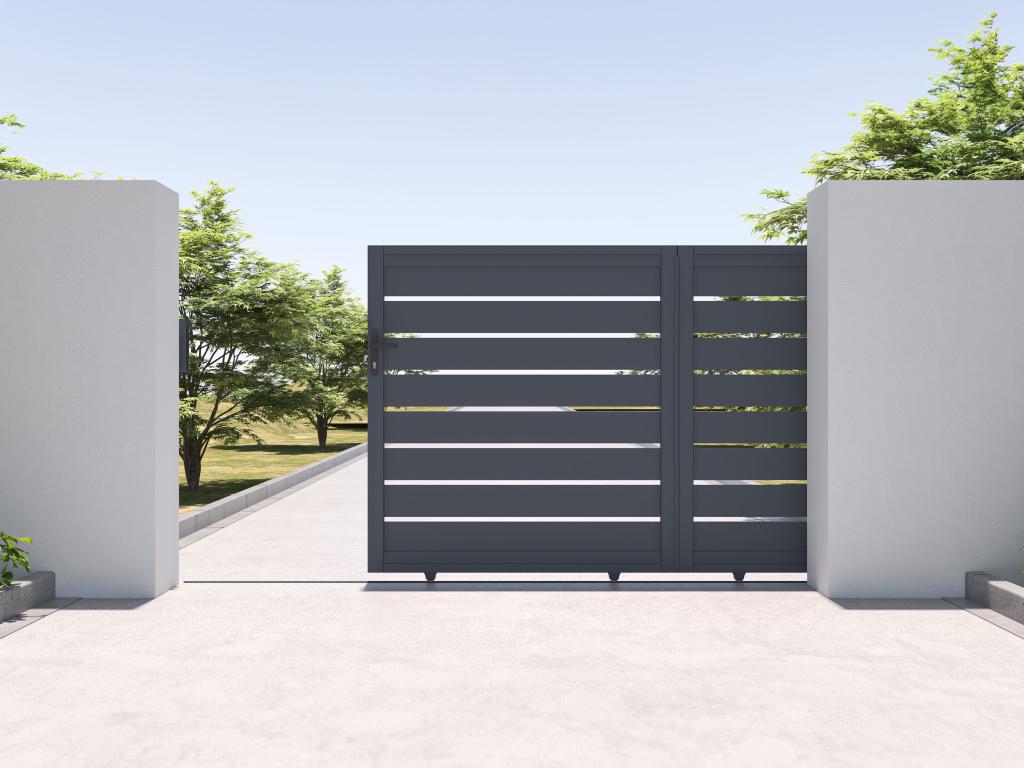 Puerta Corredera Eléctrica De Aluminio Con Diseño Perforado L324 X H165 Cm Antracita - PRIMO