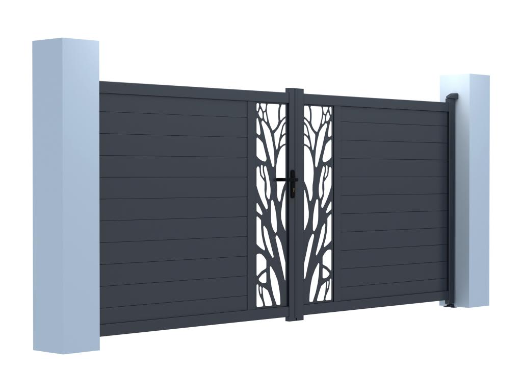 Puerta Corredera Eléctrica De Aluminio Semi Transparente Con Motivos Ancho 400 X Alt. 179 Cm Antracita LABRIT II