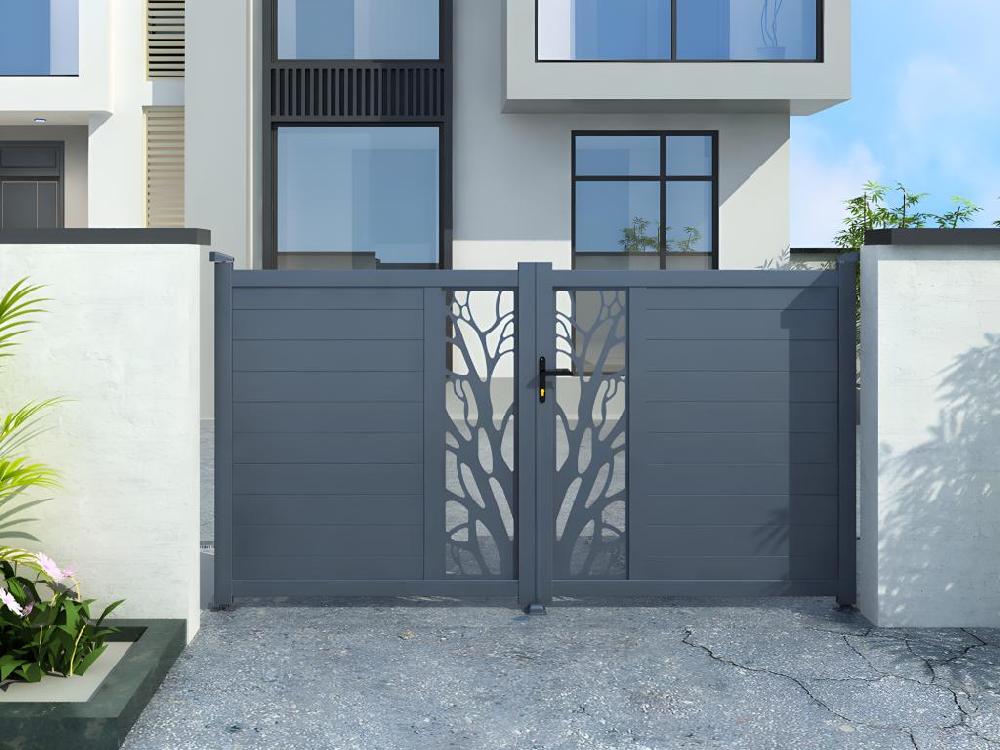 Puerta corredera eléctrica de aluminio semi transparente con motivos Ancho 400 x Alt. 179 cm antracita LABRIT II