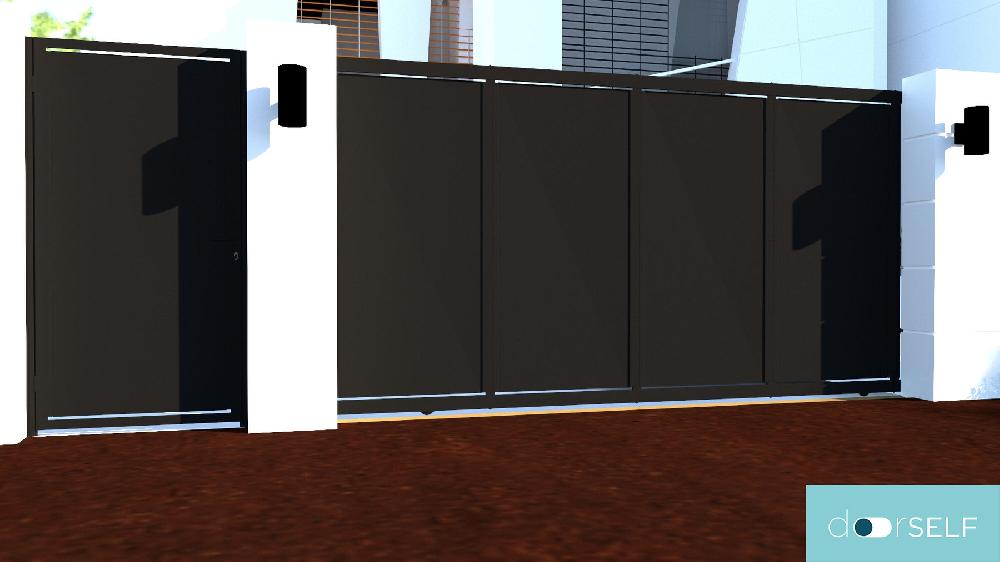 Puerta Corredera+peatonal DOORSELF Blind Gris Forja 350x200 Cm