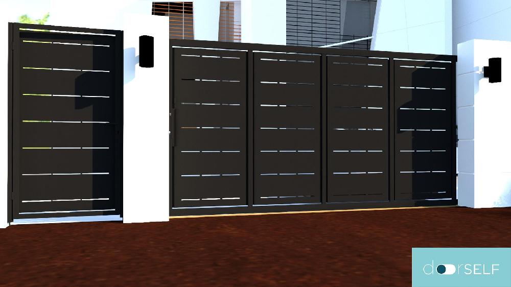 Puerta Corredera+peatonal DOORSELF Lines Blanco 400x200 Cm