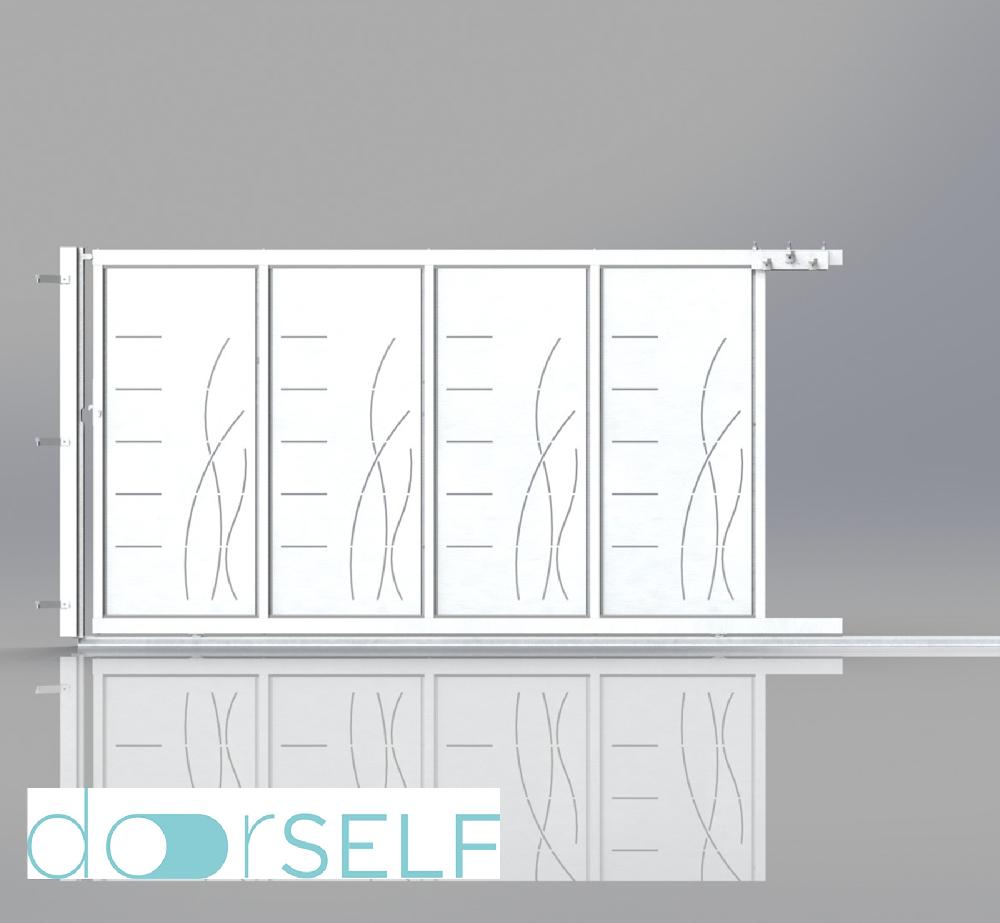 Puerta corredera+peatonal DOORSELF Lines&rushes blanca 400x200 cm