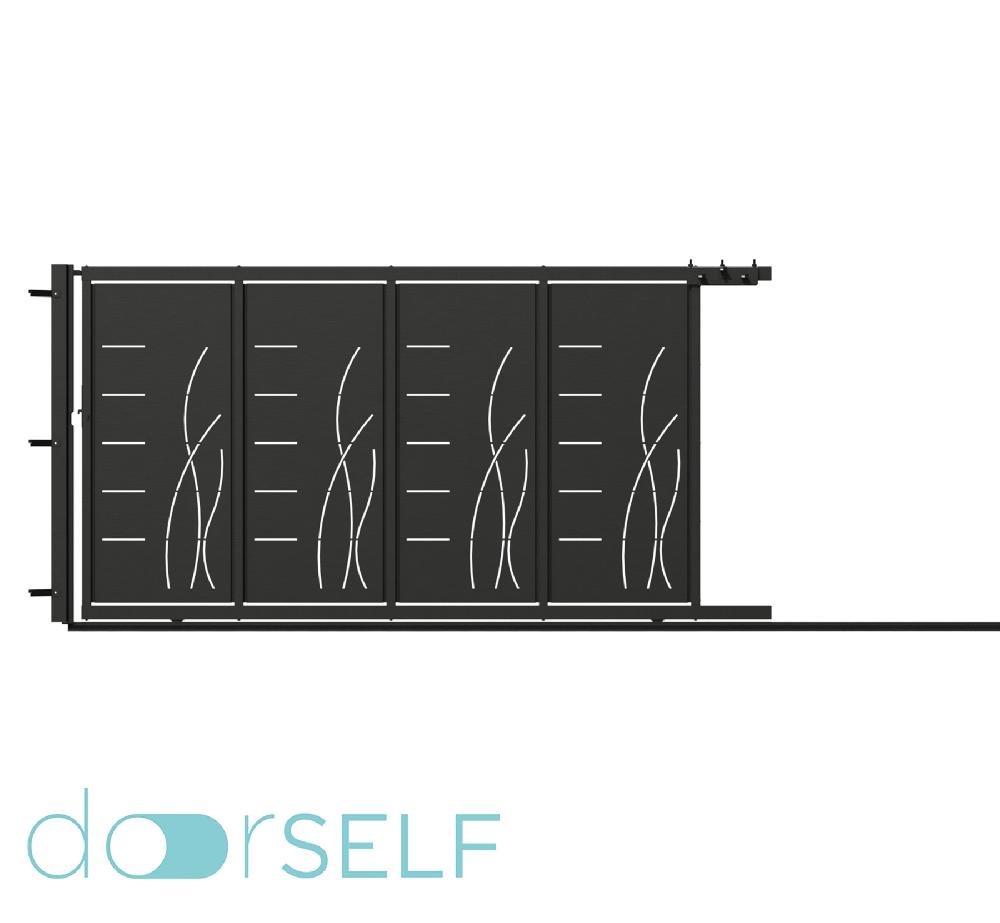Puerta corredera+peatonal DOORSELF Lines&rushes gris forja 350x200 cm