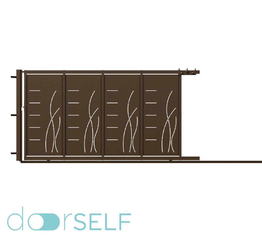 Puerta corredera+peatonal DOORSELF Lines&rushes óxido 350x200 cm