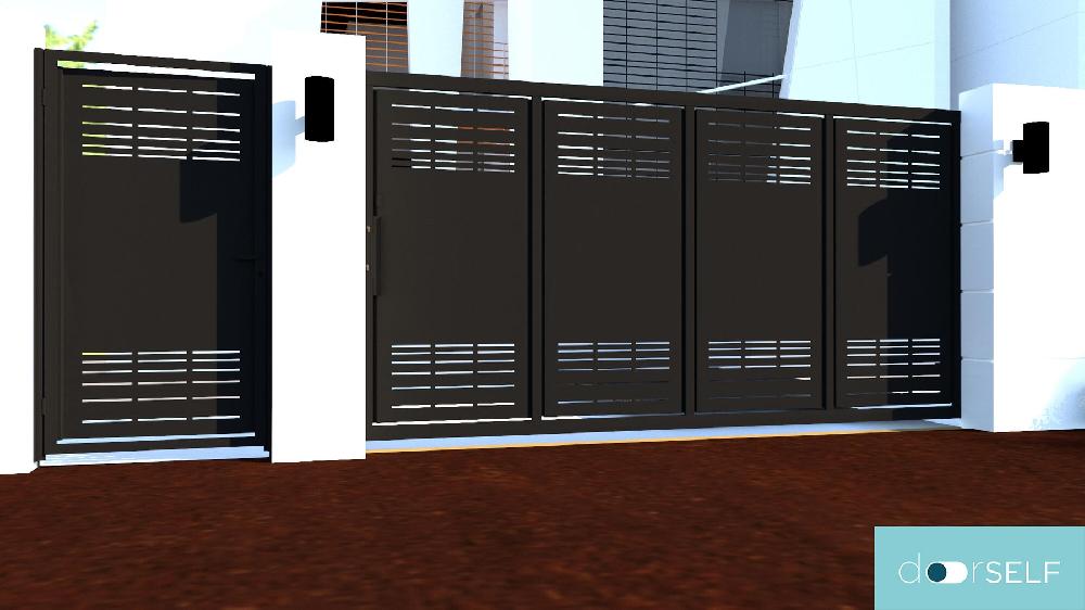 Puerta Corredera+peatonal DOORSELF Parallels Negra 350x200 Cm