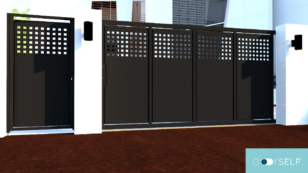 Puerta Corredera+peatonal DOORSELF Square Up Blanco 400x200 Cm