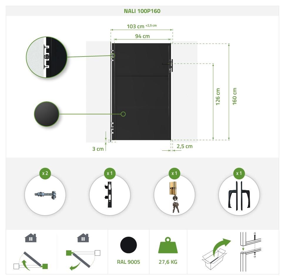 Puerta De Acero 1M NALI H.160cm Negro Mate