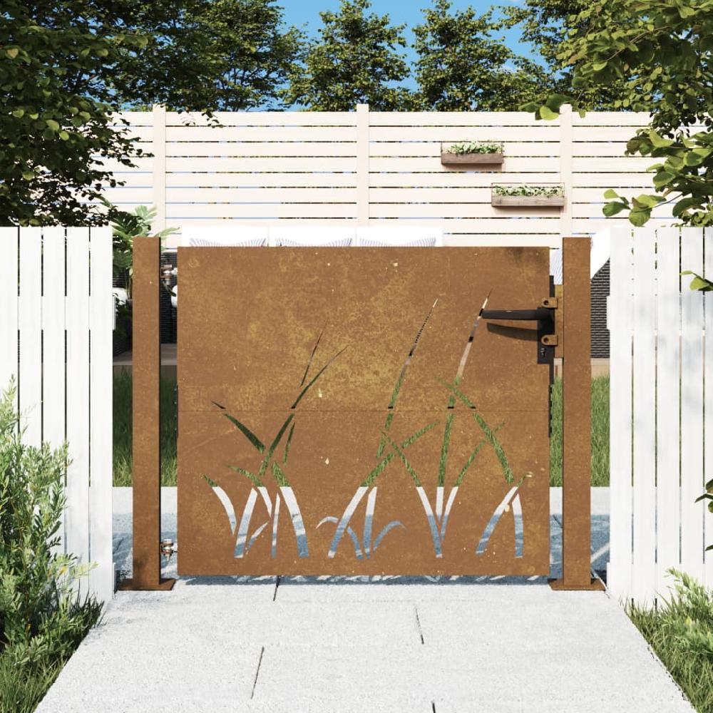 Puerta de jardín 105x105 cm acero corten diseño césped