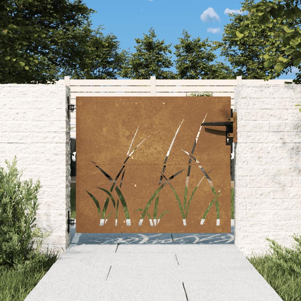 Puerta de jardín 85x100 cm acero corten diseño césped