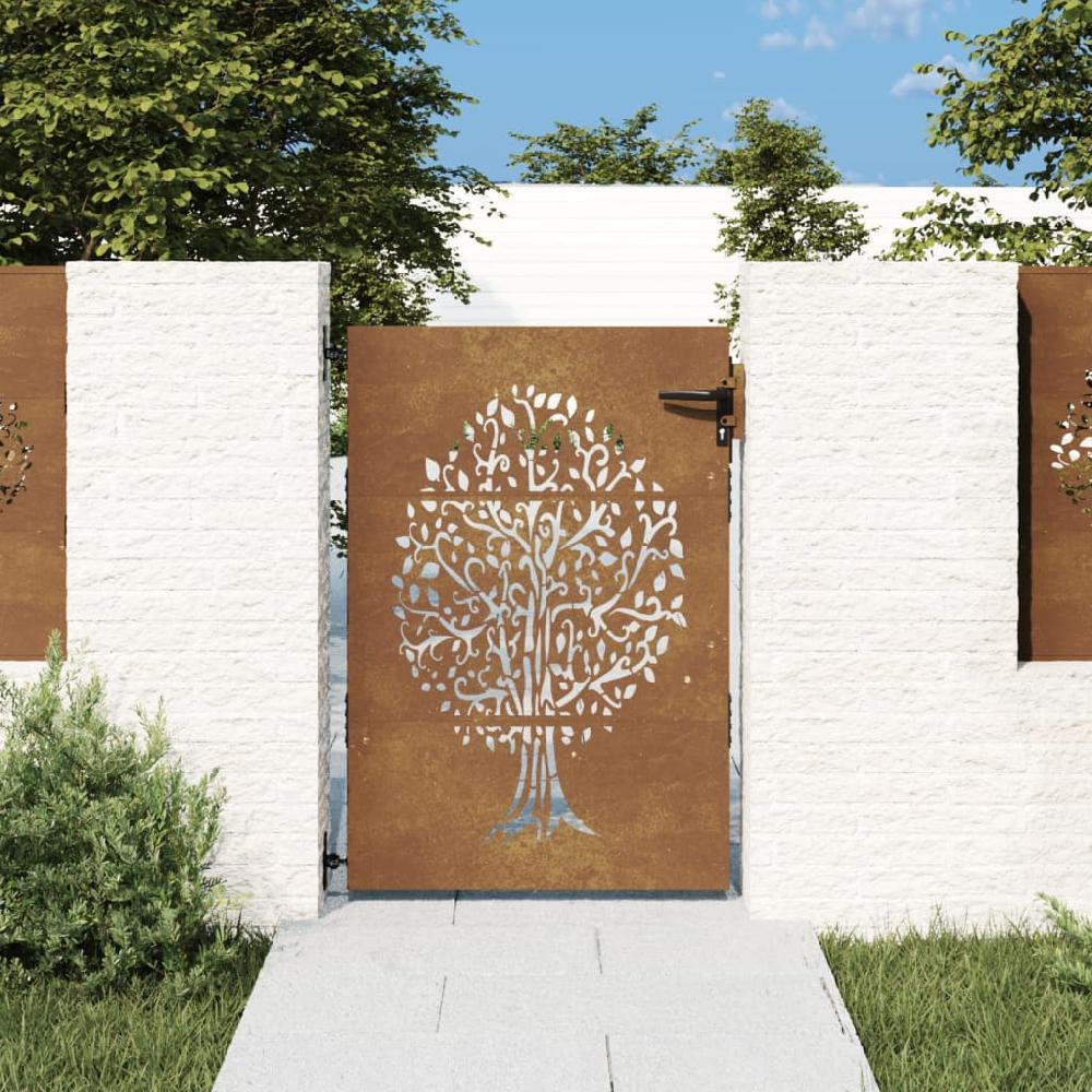 Puerta de jardín 85x150 cm acero corten diseño árbol